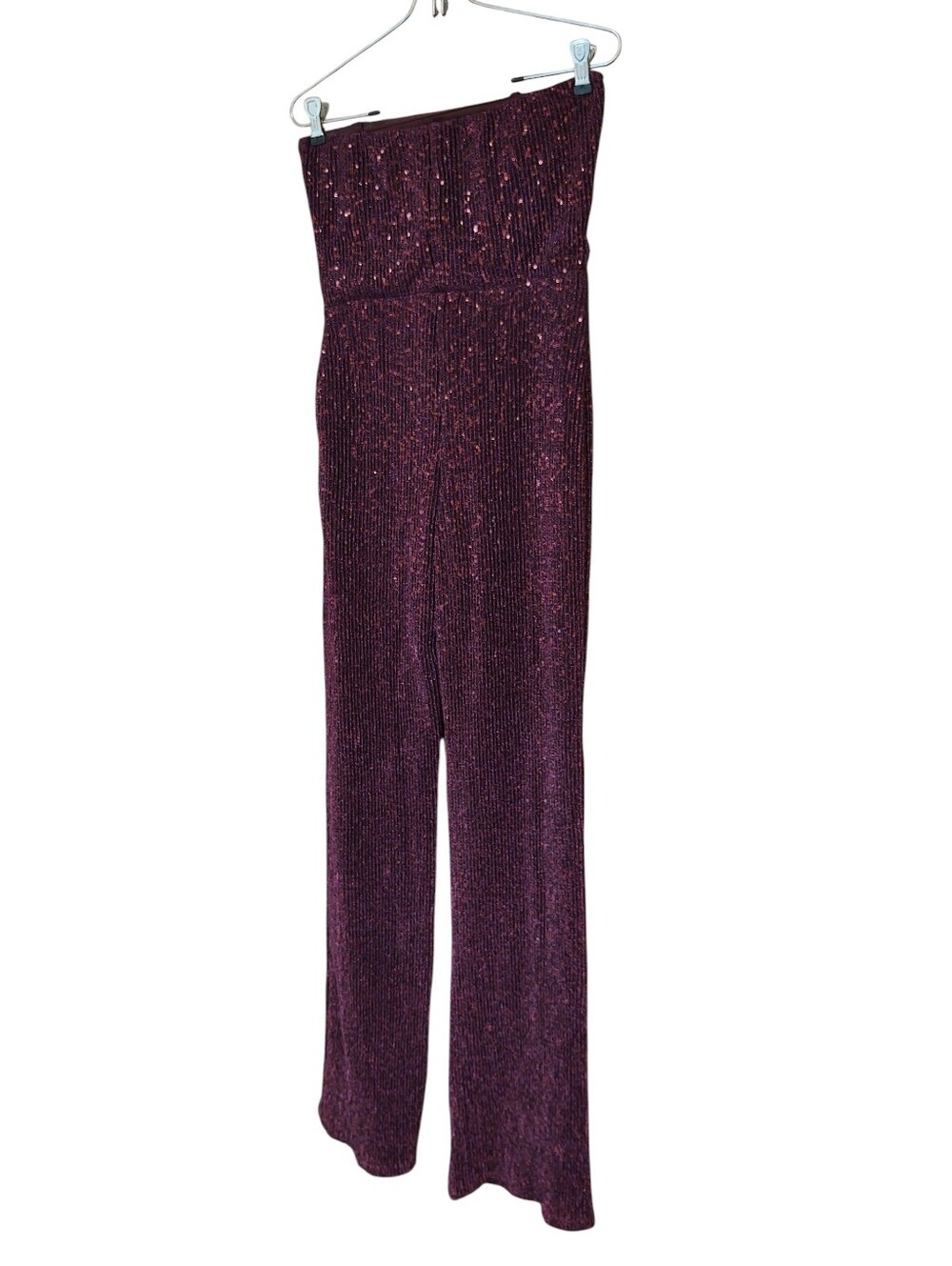 Wild Fable Strapless Sequins Plum Wide-Leg Jumpsuit XS
